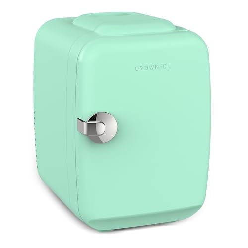 CROWNFUL Mini Fridge, 4 Liter/6 Can Portable Cooler and Warmer Personal Fridge for Skin Care, Cosmetics, Food,Great for Bedroom, Office, Car, Dorm, ETL Listed (Green)