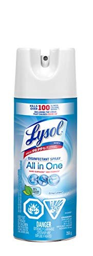Lysol Disinfectant Spray, All in One, Crisp Linen, Disinfect and Eliminate Odours on Hard Surfaces and Fabrics, Kills 99.99% of Viruses & Bacteria, 350g