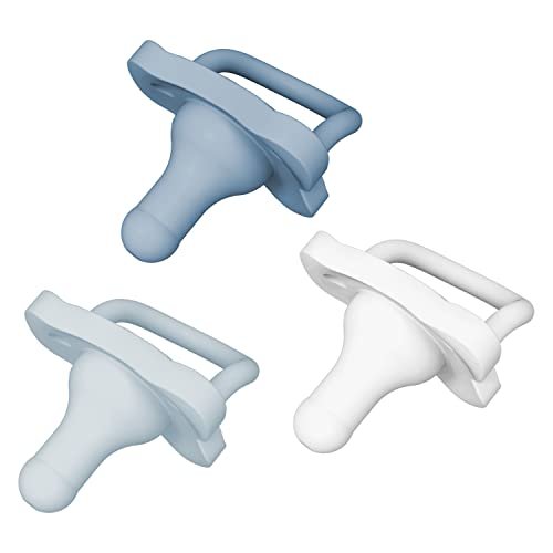 31vbtPyMOGL.jpg Dr. Brown’s HappyPaci 100% Silicone Pacifier 0-6m, BPA Free, White Blue Light Blue 3-Pack - Image 1