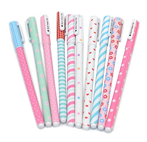 Fluent Writting Pen, 10 Pcs 0.38 mm 10 Color Black Ink Rolling Ball Cute Gel Ink Pen for Student and School Office Supplies (A)