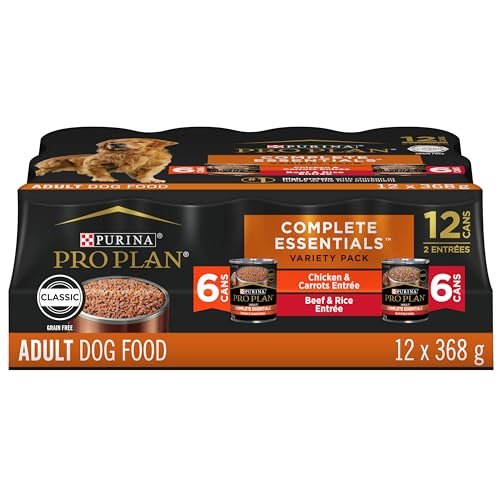 Purina Pro Plan Complete Essentials Wet Dog Food, Entree Variety Pack 2 Flavours - 368 g Can (12 Pack)