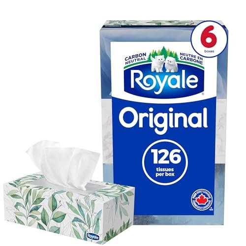 Royale Original 2 Ply Facial Tissue, Soft & Strong, 6 Tissue Boxes, 126 Tissues Per Box