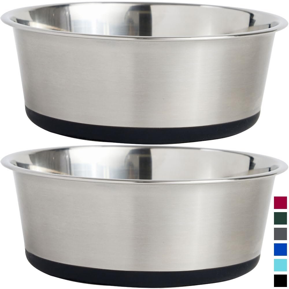 Version 1.0.0 Gorilla Grip Stainless Steel Metal Dog Bowl Set of 2, Rubber Base, Heavy Duty, Rust Resistant, Food Grade BPA Free, Less Sliding, Quiet Pet Bowls for Cats and Dogs, Holds 2 Cups (16 fl oz), Black - Image 1