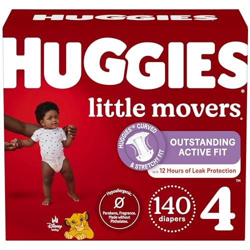 Diapers Size 4 - Huggies Little Movers Disposable Baby Diapers, 140ct, One Month Supply