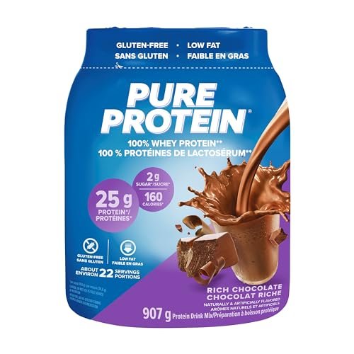 Version 1.0.0 Pure Protein Whey Protein Powder - High Protein (25 g/scoop), Low Sugar (2 g/scoop), Gluten Free - Fast-Acting Formula, Chocolate, 907g (Packaging May Vary) - Image 1