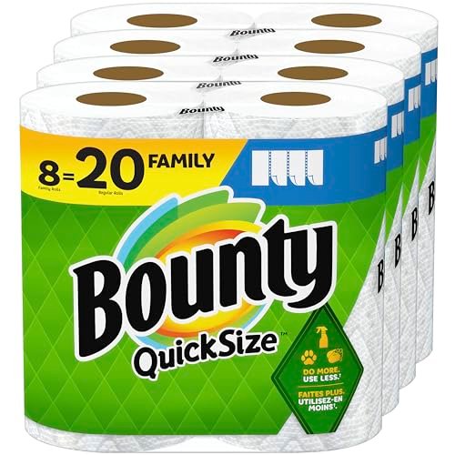 Bounty Quick-Size Paper Towels, White, 8 Family Rolls = 20 Regular Rolls