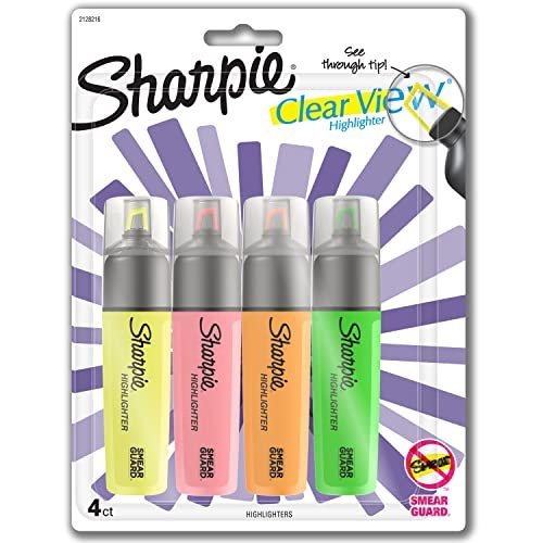 51AhXp8jINL.jpg SHARPIE Clear View Highlighters, Chisel Tip, Assorted Colors, 4 Count - Image 1