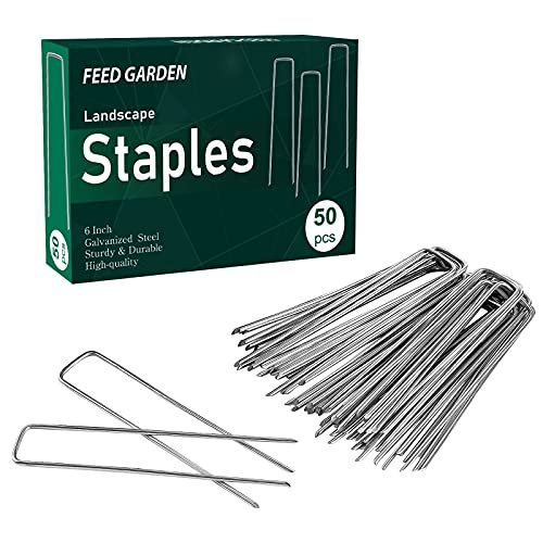 51E7eBCJygL.jpg FEED GARDEN Galvanized Landscape Staples 6 Inch 50 Pack 11 Gauge Anti-Rust Garden Stakes Landscaping Fabric SOD Pins Yard Stakes for Weed Barrier Fabric - Image 1