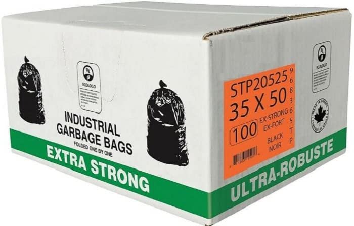 Version 1.0.0 Industrial Extra-Strong Garbage Bags, 35" x 50", Black, 100 Pack - Image 1