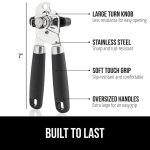 Gorilla Grip Heavy Duty Handheld Manual Can Opener, Stainless Steel Bottle Lid Openers, Easily Open Cans, Sharp Blade Smooth Edge Cut, Easy Turn Knob for Senior Arthritis Hands, Kitchen Gadgets, Black - Image 9