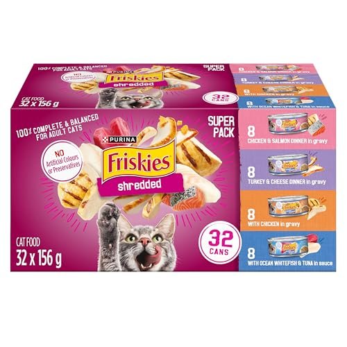 Version 1.0.0 Friskies Shredded Wet Cat Food, Poultry & Fish Combo Variety Pack 4 Flavours - 156 g Can (32 Pack) - Image 1