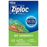 Ziploc Snack and Sandwich Bags for On-The-Go Freshness, Grip 'n Seal Technology for Easier Grip, Open and Close, 180 Count