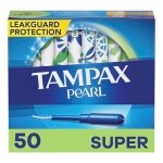 Tampax Pearl Tampons Super Absorbency with BPA Free Plastic Applicator and LeakGuard-Braid, Unscented, 50 Count