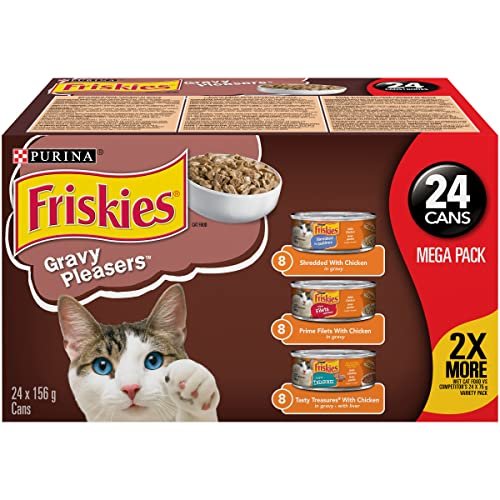 Friskies Gravy Pleasers Wet Cat Food, Chicken Variety Pack 3 Flavours - 156 g Can (24 Pack)