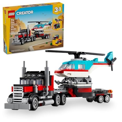 Version 1.0.0 LEGO Creator 3 in 1 Flatbed Truck with Helicopter Toy, Transforms from Flatbed Truck Toy to Propeller Plane to Hot Rod and SUV Car Toys, Gift Idea for Boys and Girls Ages 7 Years Old and Up, 31146 - Image 1