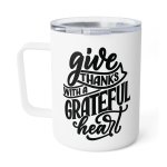 Faith Culture - Give Thanks with a Grateful Heart - Christian Thanksgiving Insulated Coffee Mug, 10oz - Image 2