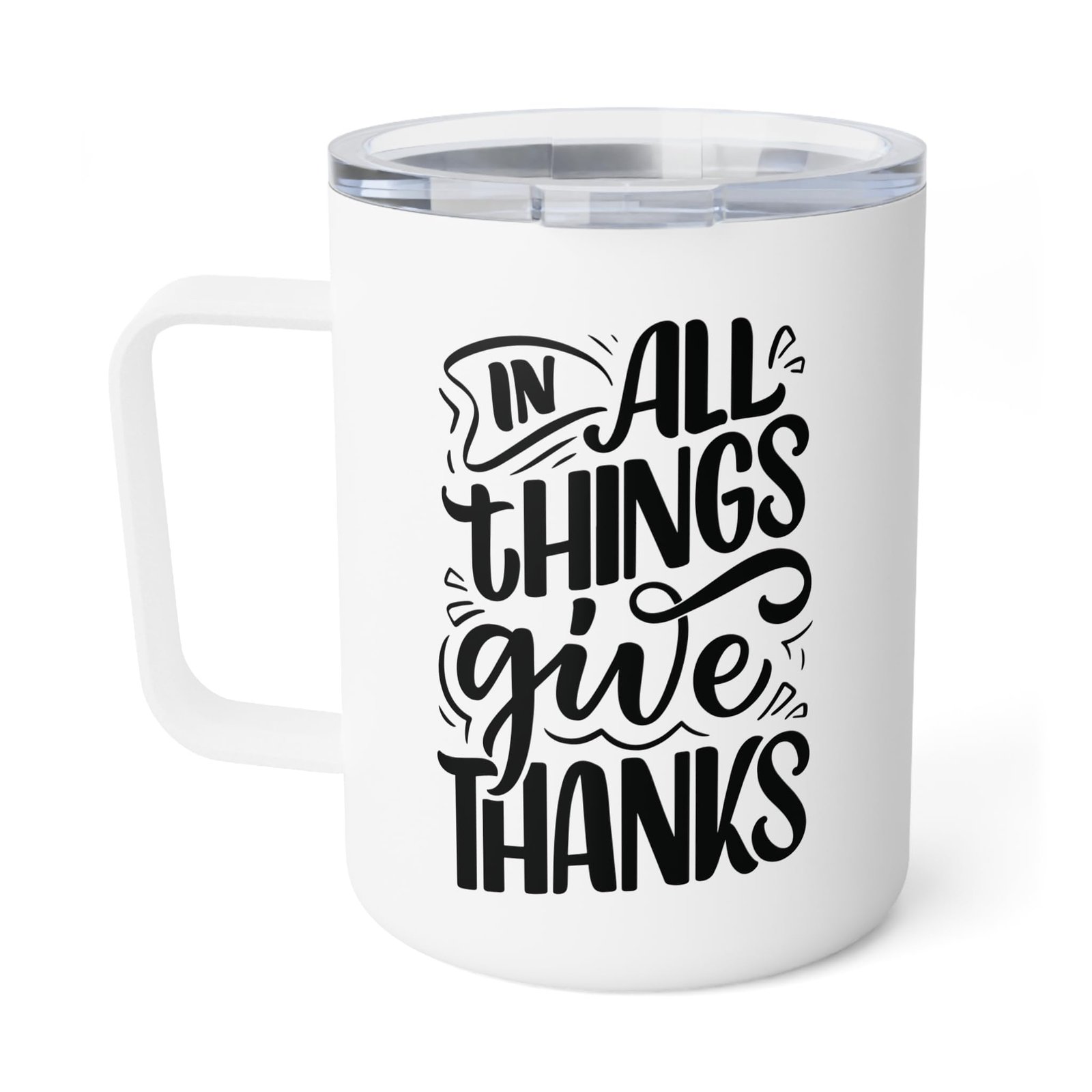 Faith Culture - In All Things Give Thanks - Christian Thanksgiving Insulated Coffee Mug, 10oz