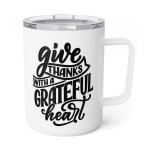 Faith Culture - Give Thanks with a Grateful Heart - Christian Thanksgiving Insulated Coffee Mug, 10oz - Image 3