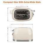 CROWNFUL 2-Slice Toaster, 1.5 In Extra Wide Slots Toaster, Retro Stainless Steel with 6-Shade Settings, Bagel, Cancel, Defrost, Reheat Function, Removal Crumb Tray, Cream - Image 2