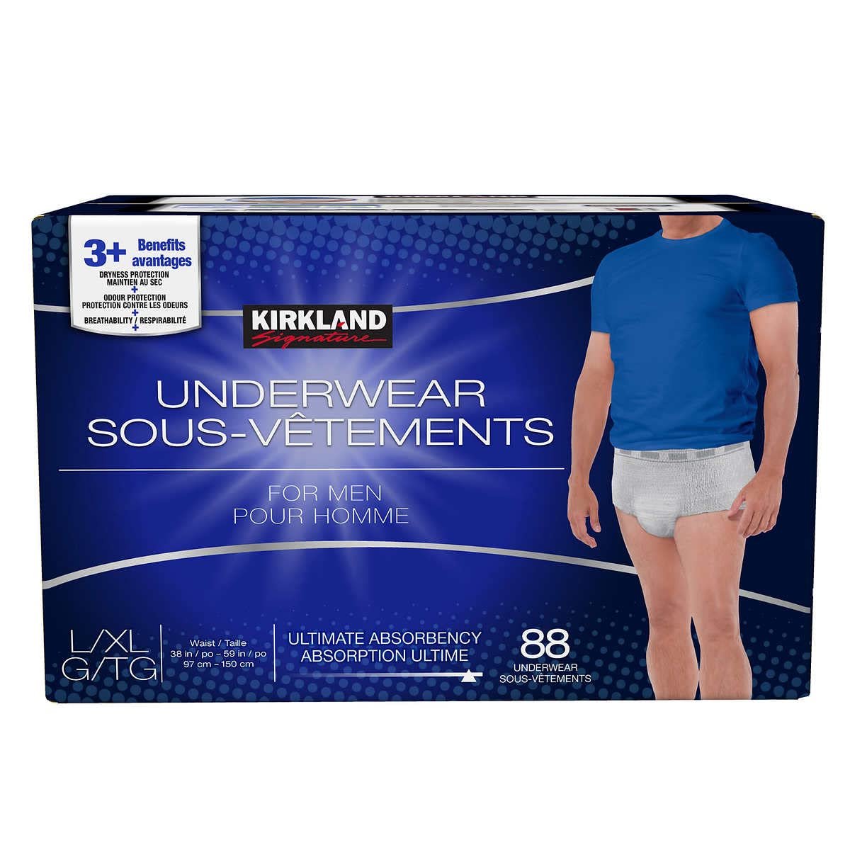 Kirkland Signature Men's Protective Underwear, Large/X-Large, 88-Pack Grey