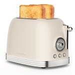 CROWNFUL 2-Slice Toaster, 1.5 In Extra Wide Slots Toaster, Retro Stainless Steel with 6-Shade Settings, Bagel, Cancel, Defrost, Reheat Function, Removal Crumb Tray, Cream