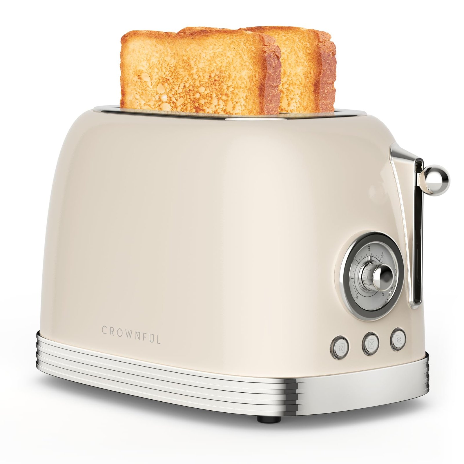 CROWNFUL 2-Slice Toaster, 1.5 In Extra Wide Slots Toaster, Retro Stainless Steel with 6-Shade Settings, Bagel, Cancel, Defrost, Reheat Function, Removal Crumb Tray, Cream