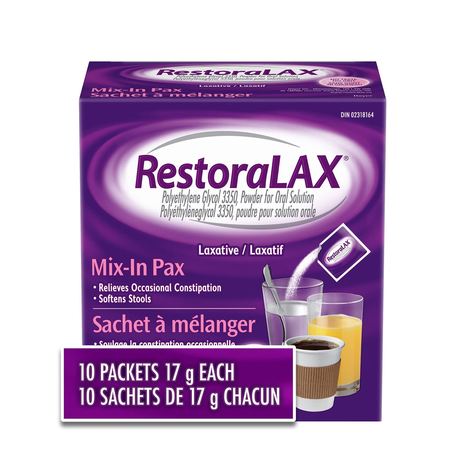 Version 1.0.0 RestoraLAX Powder Laxative, Effective Relief, No Taste, No Grit, No Gas, No Bloating, No Cramps, No Sudden Urge, Convenient 10 Single Dose Sachets - Image 1