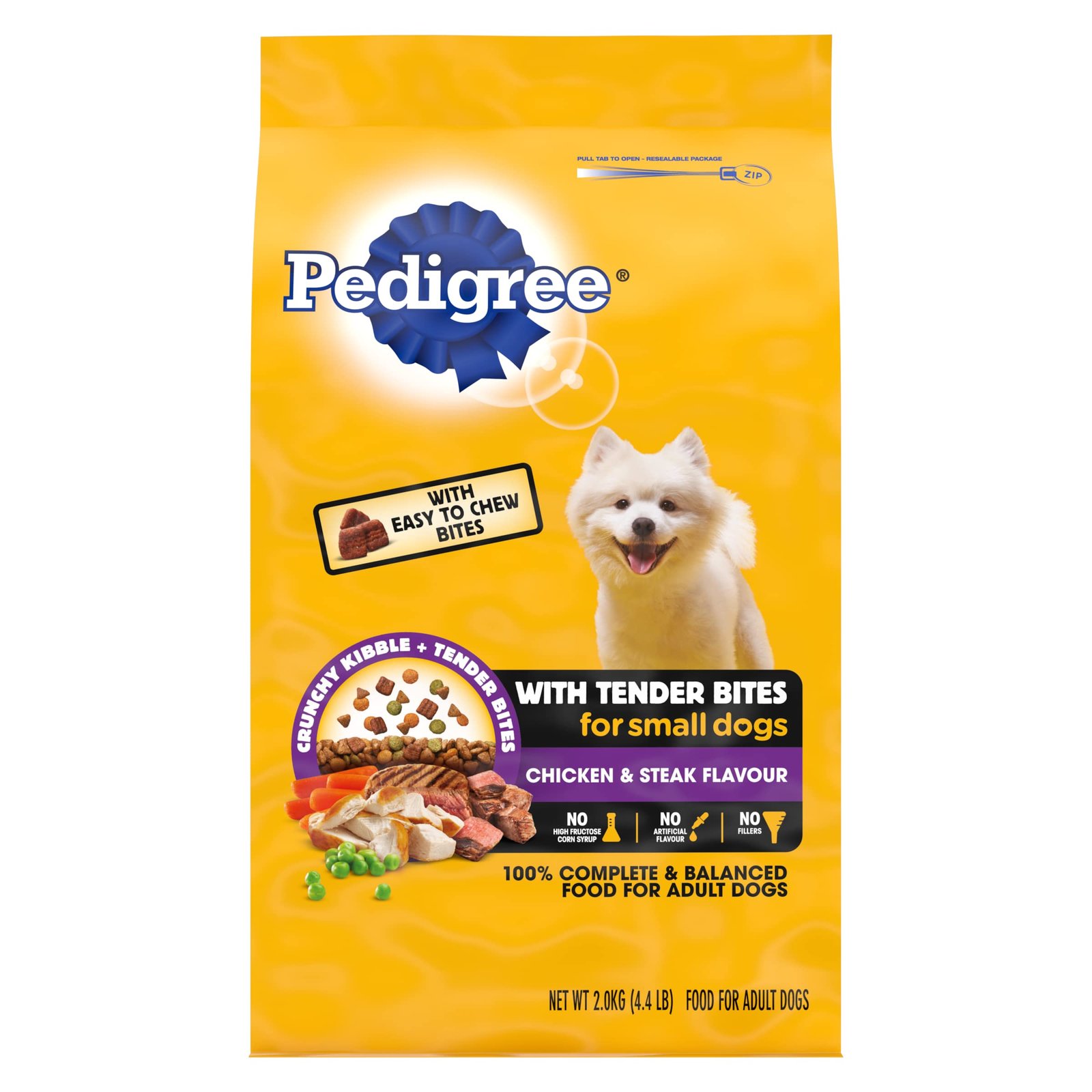 PEDIGREE Tender Bites Small Dog Dry Dog Food Chicken & Steak Flavour 2kg Bag