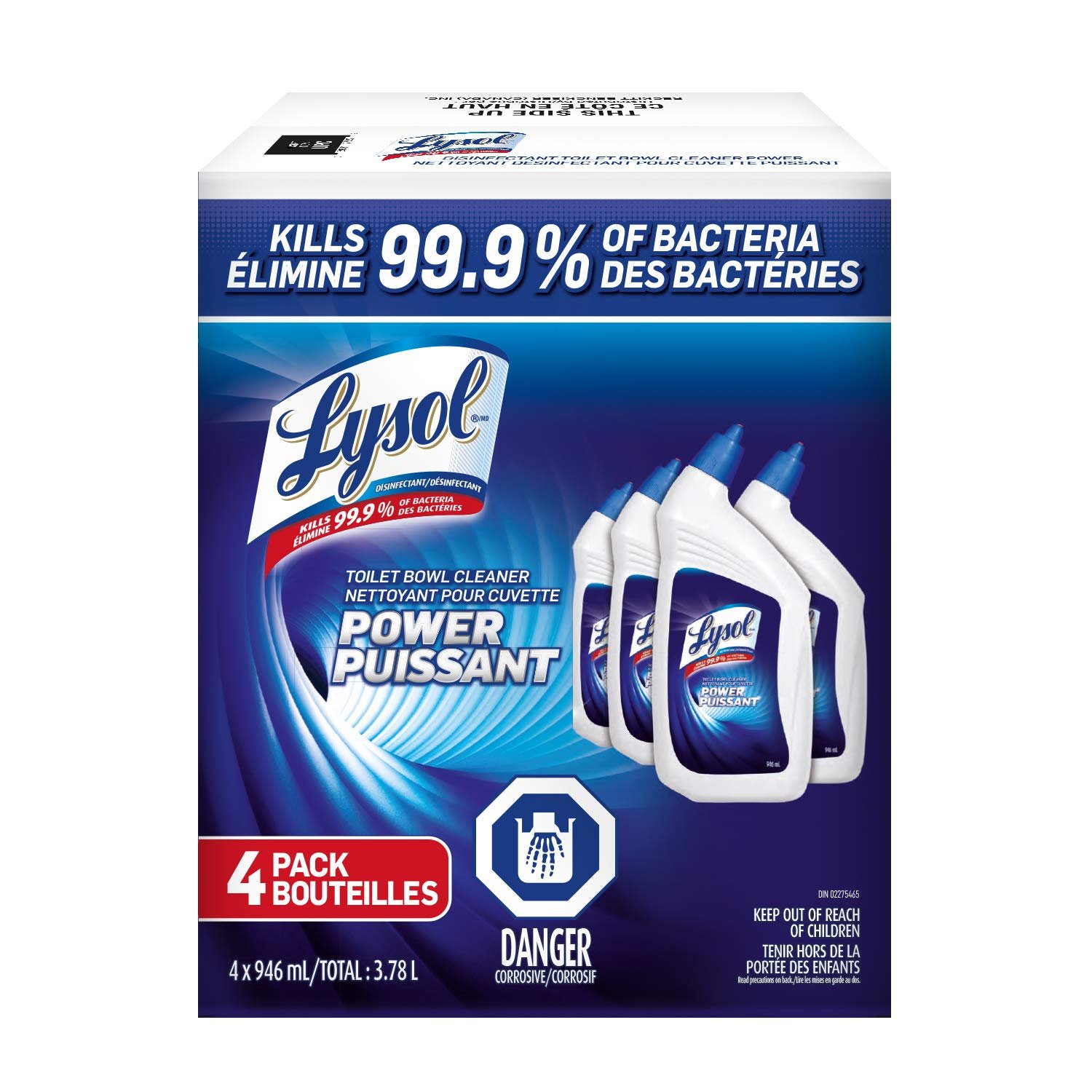 Lysol Toilet Bowl Cleaner, Power, For Cleaning and Disinfecting, Stain Removal, 10x Cleaning power, 3784ml, Bulk Pack of 4 (4 x 946ml)
