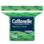 Cottonelle GentlePlus Flushable Wet Wipes with Aloe & Vitamin E, Adult Wet Wipes, 1 Refill Pack, 168 Total Wipes