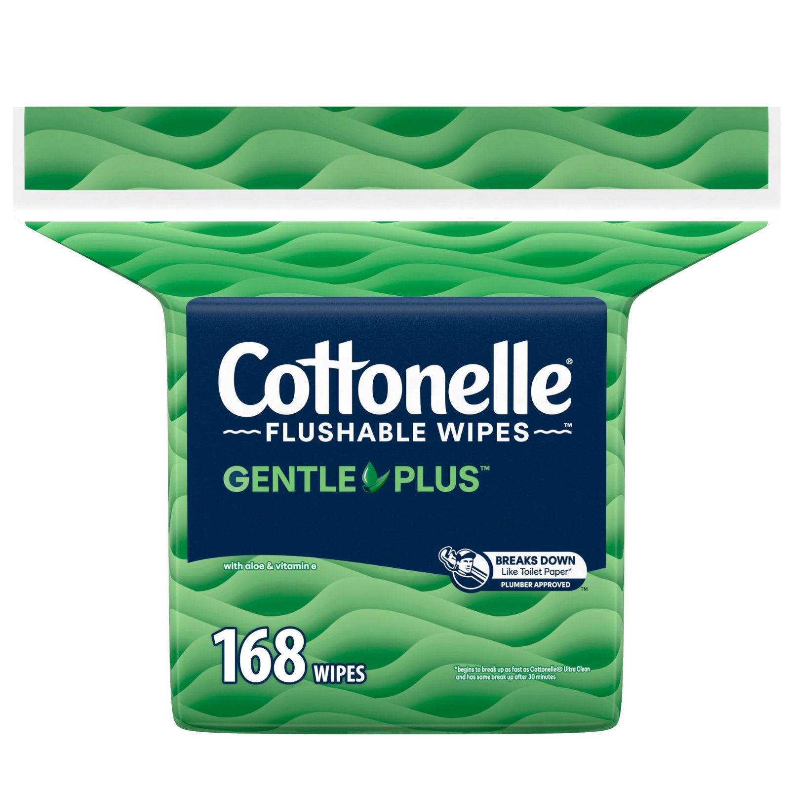 Version 1.0.0 Cottonelle GentlePlus Flushable Wet Wipes with Aloe & Vitamin E, Adult Wet Wipes, 1 Refill Pack, 168 Total Wipes - Image 1