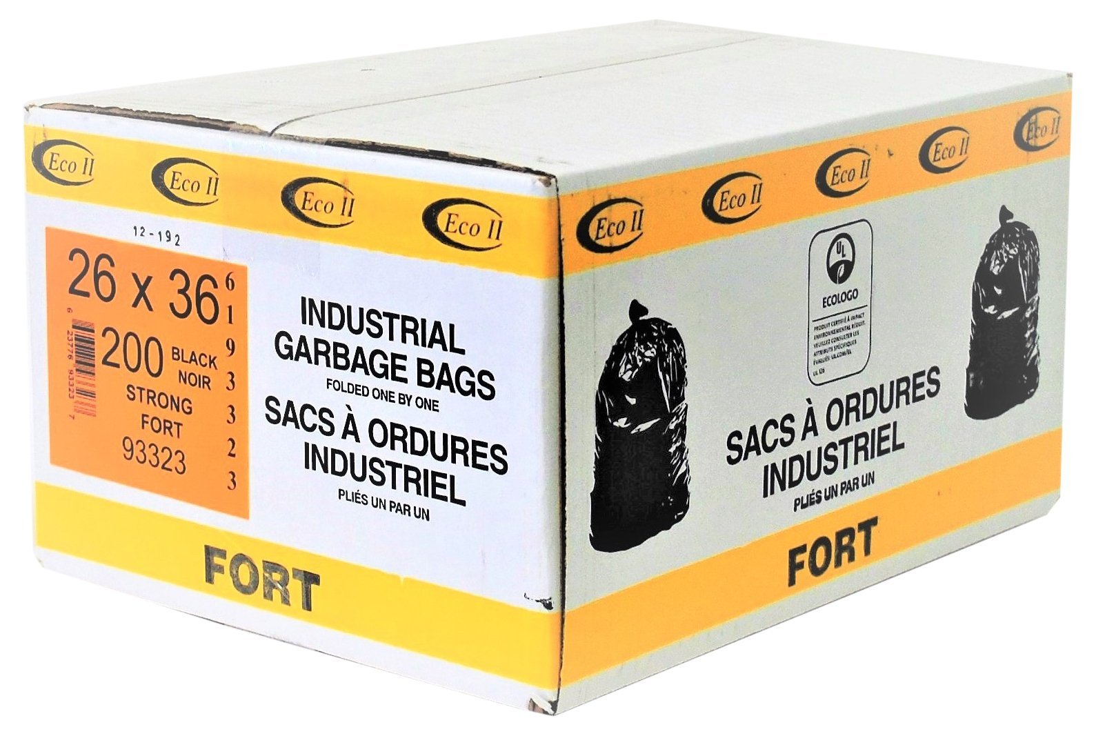 Eco II 93323 Garbage Bags, Industrial Strong, 26" x 36", Black (Box of 200 Bags)