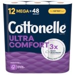 Cottonelle Ultra Comfort Toilet Paper, Strong Toilet Tissue, 12 Mega Rolls (12 Mega Rolls = 48 Regular Rolls), 244 Sheets per Roll, Packaging May Vary