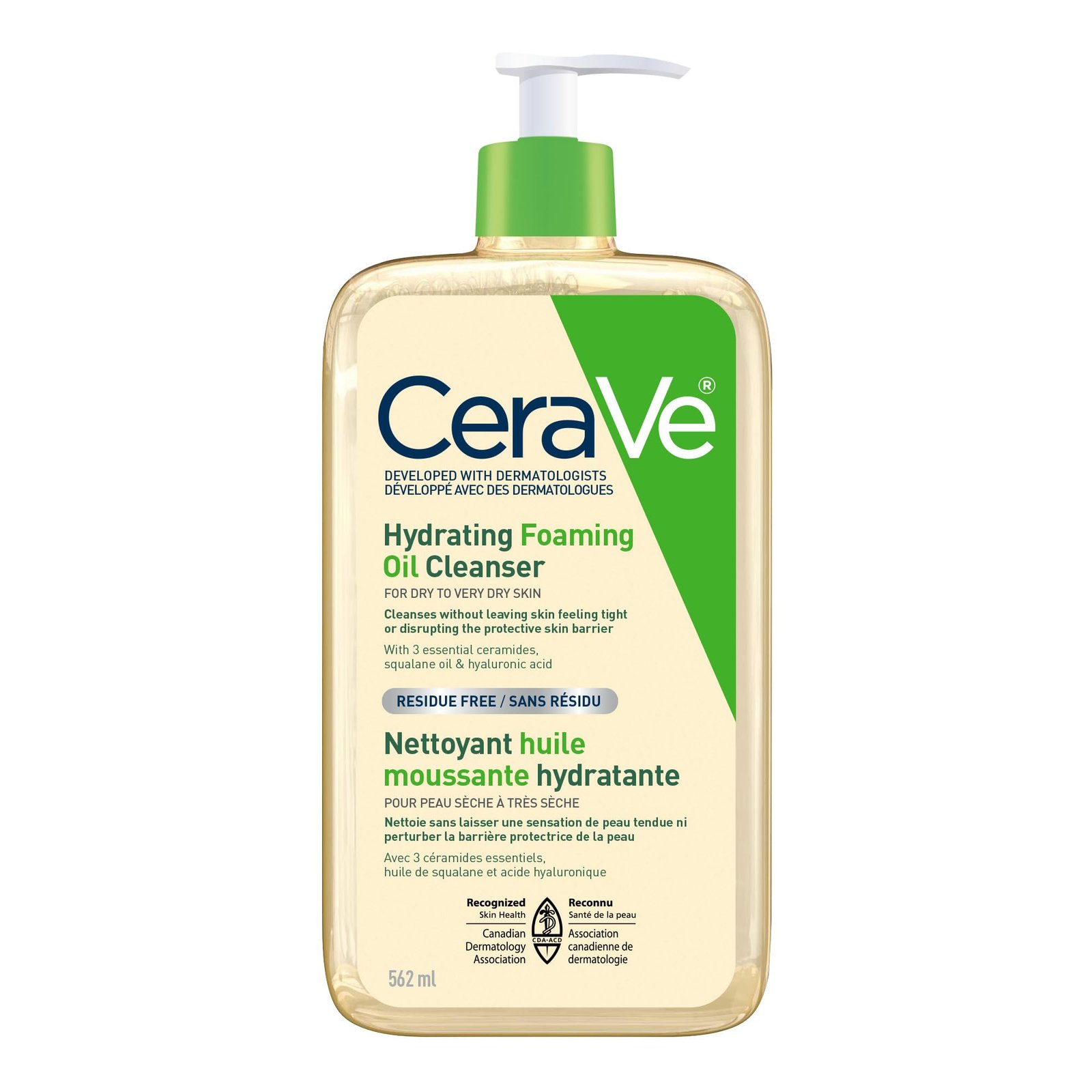 CeraVe Oil Cleanser for Face, Hydrating Foaming Oil Face Cleanser with Squalene Oil, Hyaluronic Acid and Ceramides, for Dry to Very Dry Skin, Non-Greasy, Non-Comedogenic, Fragrance-Free, 562 mL