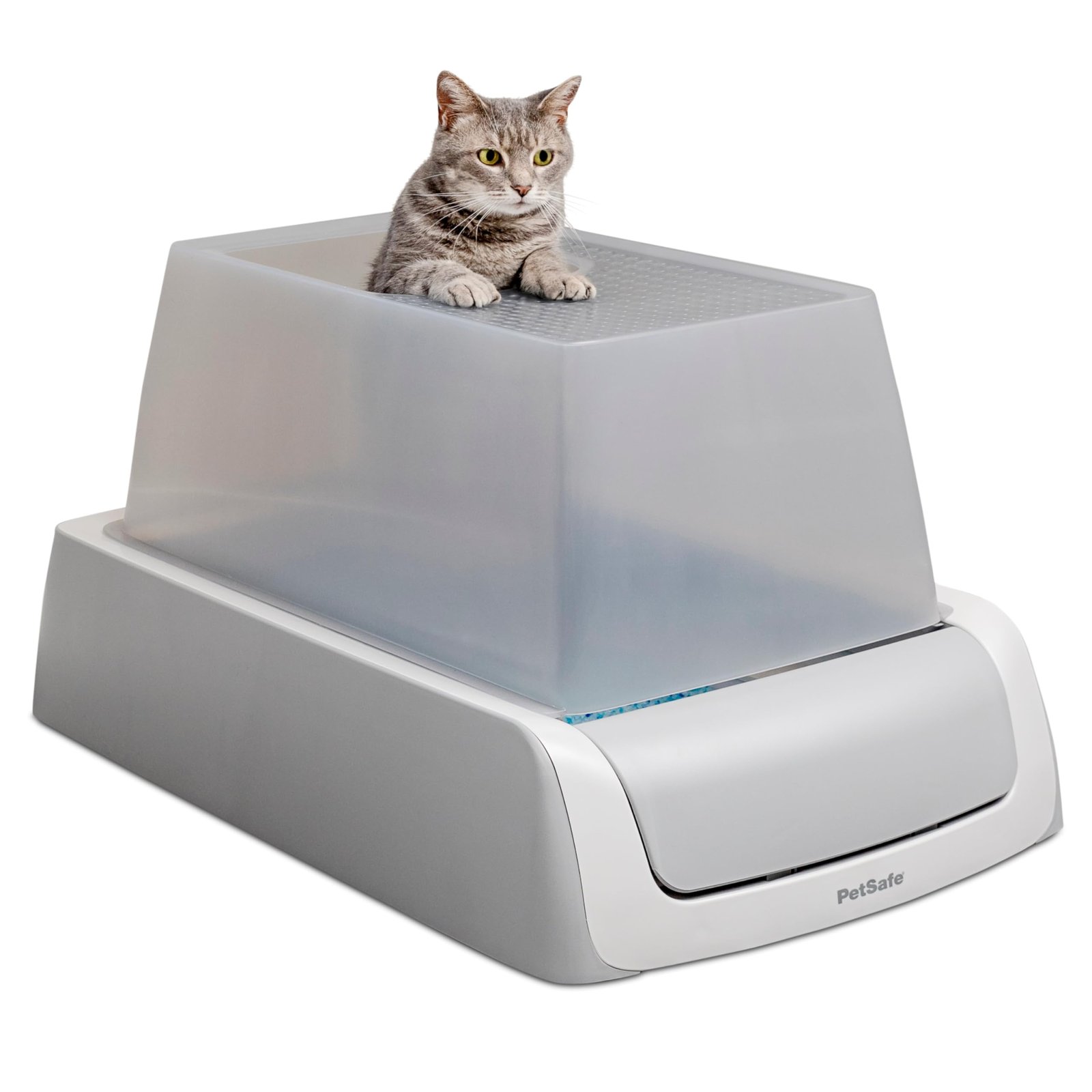 Version 1.0.0 PetSafe ScoopFree Automatic Self Cleaning Hooded Cat Litter Box - Ultra, Top-Entry - Purple or Taupe - Covered 2nd Generation - Includes Disposable Tray with Premium Blue Crystal Litter and Hood - Image 1