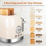 CROWNFUL 2-Slice Toaster, 1.5 In Extra Wide Slots Toaster, Retro Stainless Steel with 6-Shade Settings, Bagel, Cancel, Defrost, Reheat Function, Removal Crumb Tray, Cream - Image 6