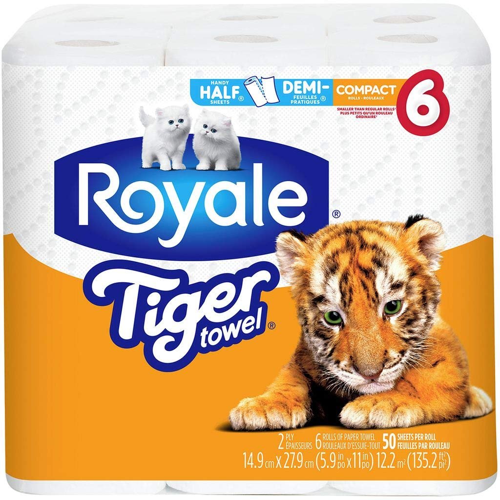 Royale Tiger Towel,2 Ply Paper Towel, 6 Pack