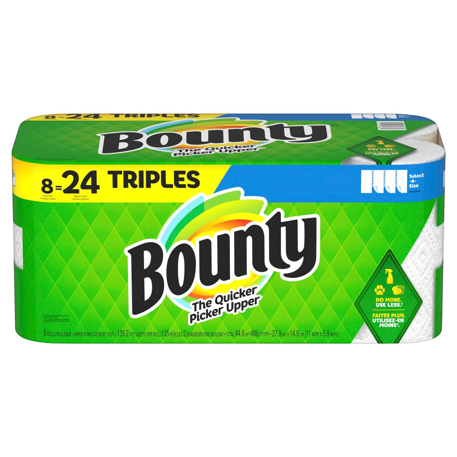 Bounty Select-A-Size Paper Towels, 8 Triple Rolls, White, 135 Sheets Per Roll