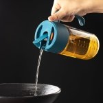 TrendPlain Olive Oil and Vinegar Dispenser Bottle for Kitchen - One Pinch Open & Auto Flip Cap Oil Dispenser with Measurements - Olive Oil Bottle with Non-Drip Spout (500ml/17oz) Light Blue - Image 6