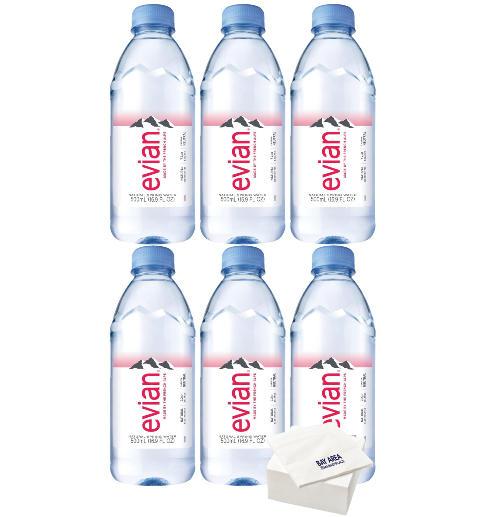Evian Natural Spring Water, 500mL Bottles, Pack of 6