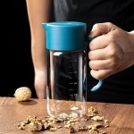 TrendPlain Olive Oil and Vinegar Dispenser Bottle for Kitchen - One Pinch Open & Auto Flip Cap Oil Dispenser with Measurements - Olive Oil Bottle with Non-Drip Spout (500ml/17oz) Light Blue - Image 4