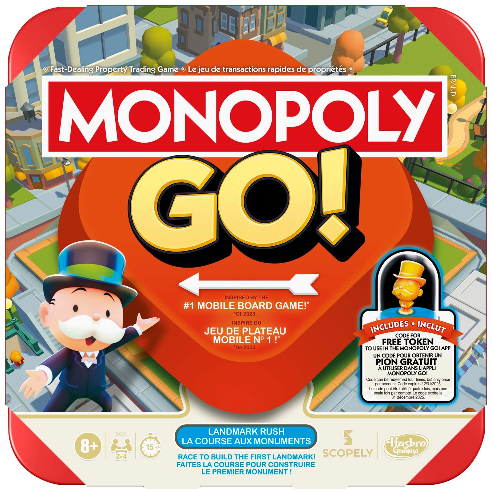 Monopoly GO! Board Game | Inspired by The Popular Mobile Board Game | Ages 8+ | 2-4 Players | 15 Mins. | Family Games | Travel Games for Kids and Adults (English & French)