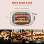 CROWNFUL 2-Slice Toaster, 1.5 In Extra Wide Slots Toaster, Retro Stainless Steel with 6-Shade Settings, Bagel, Cancel, Defrost, Reheat Function, Removal Crumb Tray, Cream - Image 8