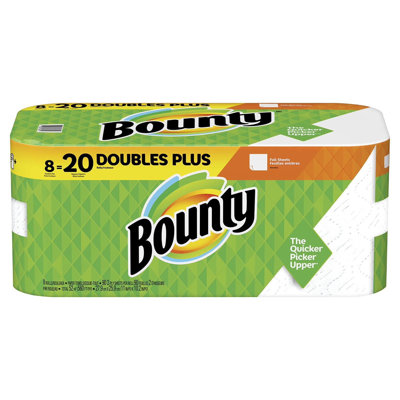 Bounty Paper Towels, White, 8 Double Plus Rolls = 20 Regular Rolls