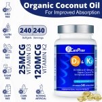 CanPrev D3 & K2 | Organic Coconut Oil | 240 Softgels Helps Build And Maintain Bone Health with Vitamin D3 K2 Vitamin Supplement - Image 8