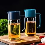 TrendPlain Olive Oil and Vinegar Dispenser Bottle for Kitchen - One Pinch Open & Auto Flip Cap Oil Dispenser with Measurements - Olive Oil Bottle with Non-Drip Spout (500ml/17oz) Light Blue - Image 2