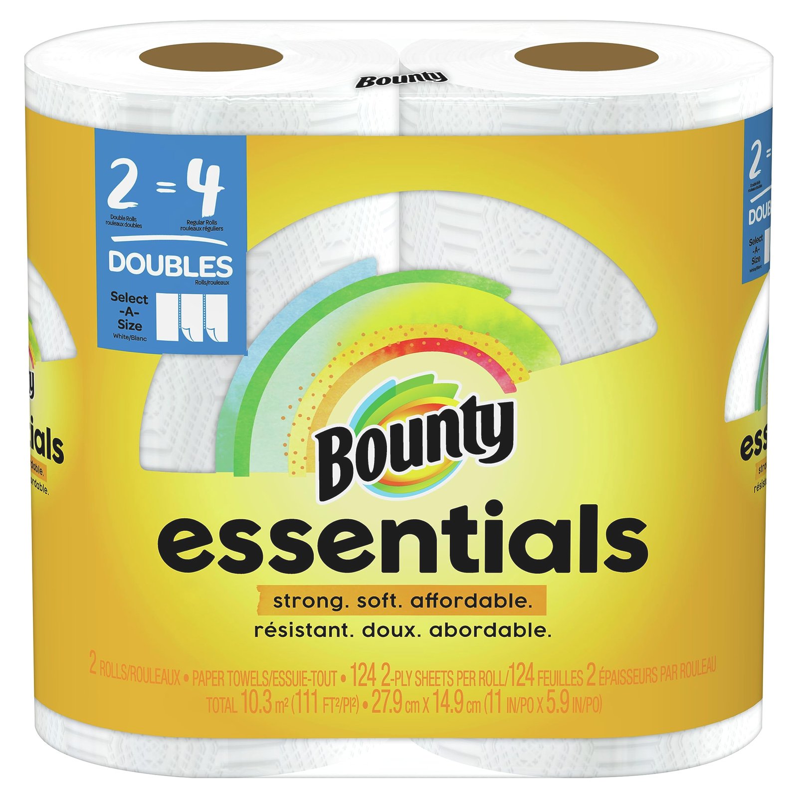 Bounty Essentials Select-A-Size Paper Towels, White, 2 Double Rolls = 4 Regular Rolls