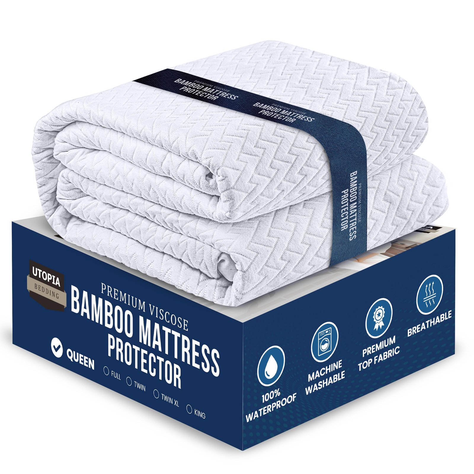 Utopia Bedding Waterproof Mattress Protector Queen Size, Viscose Made from Bamboo Fitted Style Mattress Cover, Breathable with Stretchable Pockets, Fits 17 Inches Deep