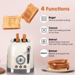 CROWNFUL 2-Slice Toaster, 1.5 In Extra Wide Slots Toaster, Retro Stainless Steel with 6-Shade Settings, Bagel, Cancel, Defrost, Reheat Function, Removal Crumb Tray, Cream - Image 7
