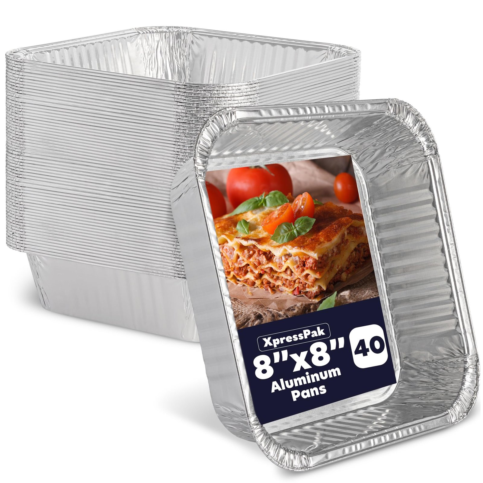 [40-Pack] - 8X8 Aluminum Baking Pan - Aluminum Pans Disposable Baking Foil Pans - 8-Inch Square Pans for Baking, Roasting & Food Prepping